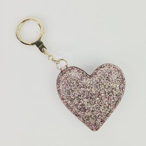 Kate Spade Rose Gold Glitter Puff Heart Key Chain Fob Charm